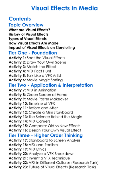 Visual Effects In Media Worksheet Activity Booklet