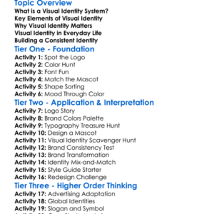 Visual Identity Systems Worksheet Activity Booklet