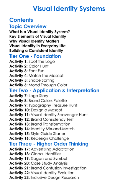 Visual Identity Systems Worksheet Activity Booklet