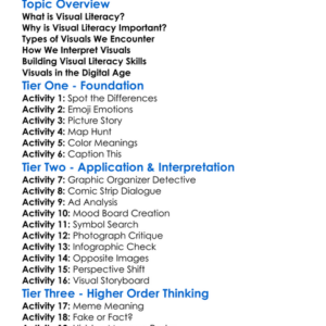 Visual Literacy Worksheet Activity Booklet