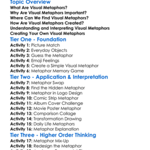 Visual Metaphors Worksheet Activity Booklet
