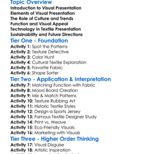Visual Presentation In Textiles Worksheet Activity Booklet
