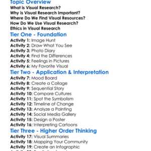 Visual Research Worksheet Activity Booklet