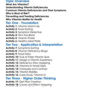 Vitamin Deficiencies Worksheet Activity Booklet