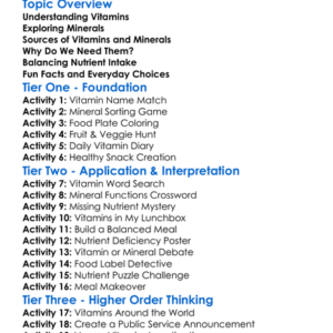 Vitamins And Minerals In Diet Worksheet Activity Booklet