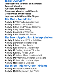 Vitamins And Minerals In Nutrition Worksheet Activity Booklet