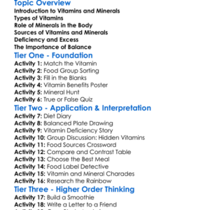 Vitamins And Minerals Worksheet Activity Booklet