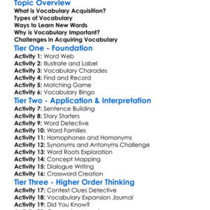 Vocabulary Acquisition Worksheet Activity Booklet