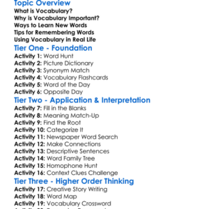 Vocabulary Building Worksheet Activity Booklet