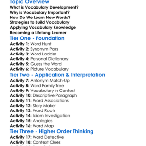 Vocabulary Development Worksheet Activity Booklet