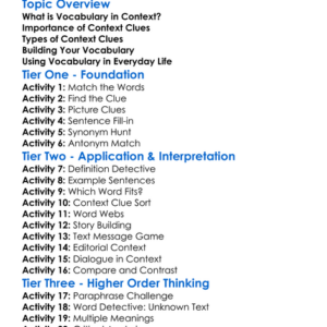 Vocabulary In Context Worksheet Activity Booklet