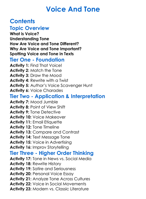 Voice And Tone Worksheet Activity Booklet