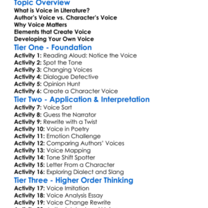 Voice In Literature Worksheet Activity Booklet