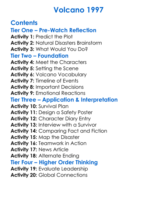 Volcano 1997 Worksheet Activity Booklet