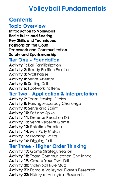 Volleyball Fundamentals Worksheet Activity Booklet