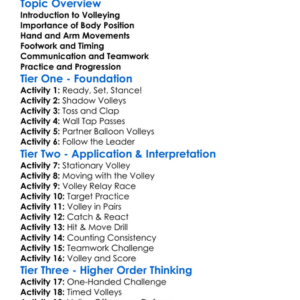 Volleying Techniques Worksheet Activity Booklet