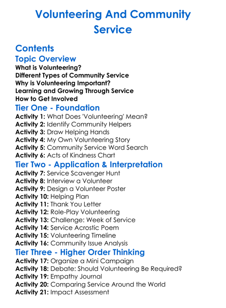 Volunteering And Community Service Worksheet Activity Booklet