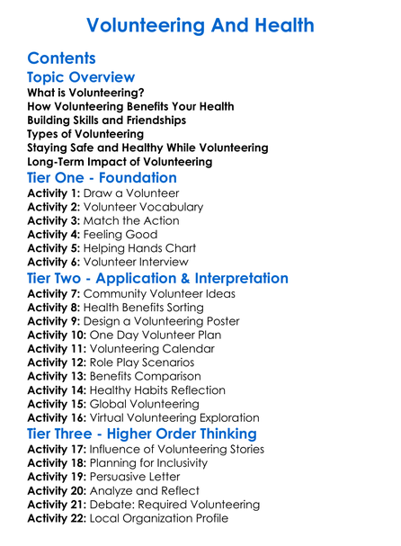 Volunteering And Health Worksheet Activity Booklet