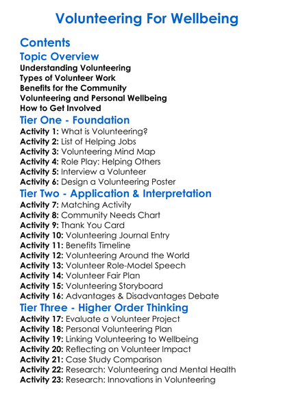 Volunteering For Wellbeing Worksheet Activity Booklet