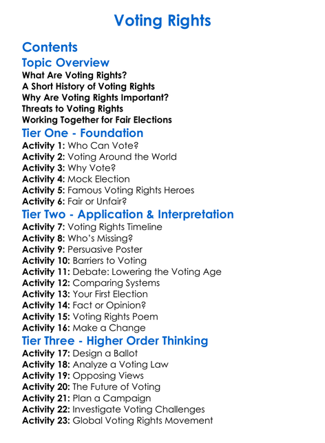 Voting Rights Worksheet Activity Booklet