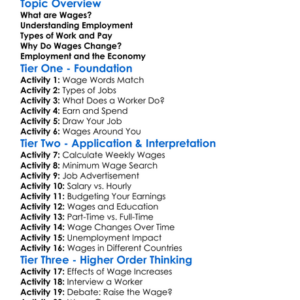 Wages And Employment Worksheet Activity Booklet