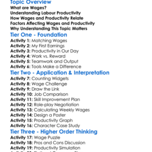 Wages And Labour Productivity Worksheet Activity Booklet
