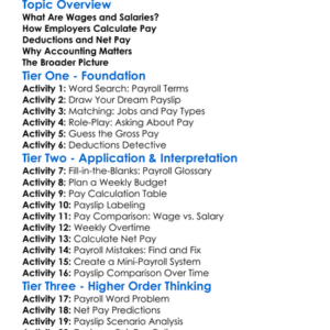 Wages And Salaries Accounting Worksheet Activity Booklet