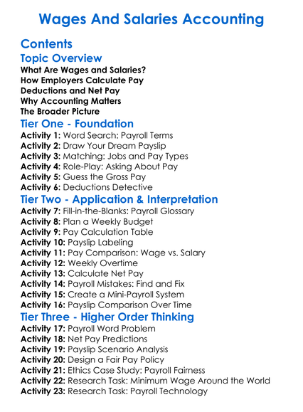 Wages And Salaries Accounting Worksheet Activity Booklet