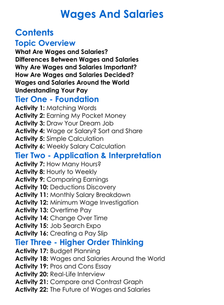 Wages And Salaries Worksheet Activity Booklet