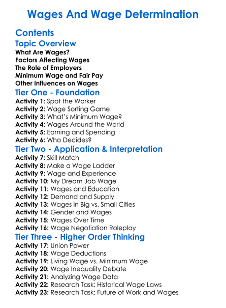 Wages And Wage Determination Worksheet Activity Booklet