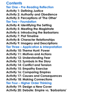 Waiting For The Barbarians Jm Coetzee Worksheet Activity Booklet