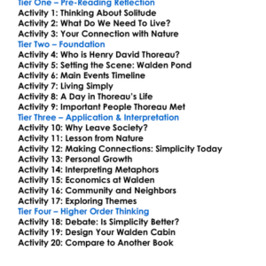 Walden Henry David Thoreau Worksheet Activity Booklet