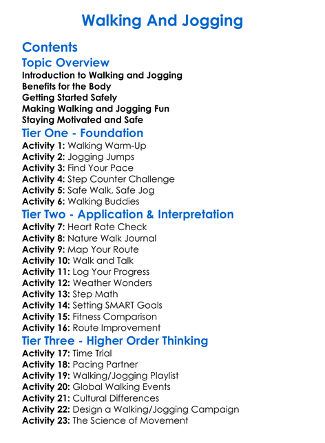 Walking And Jogging Worksheet Activity Booklet