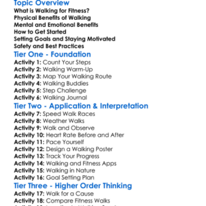 Walking For Fitness Worksheet Activity Booklet