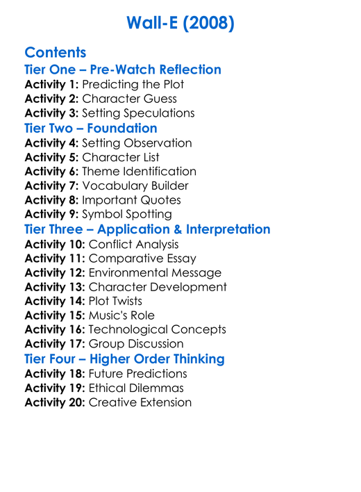 Wall-E 2008 Worksheet Activity Booklet