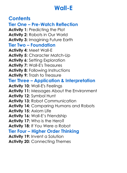 Wall-E Worksheet Activity Booklet