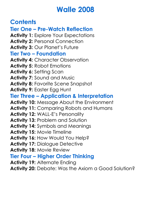 Walle 2008 Worksheet Activity Booklet