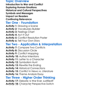 War And Conflict In Literature Worksheet Activity Booklet