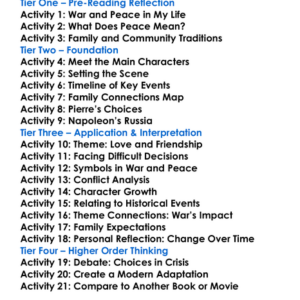 War And Peace Leo Tolstoy Worksheet Activity Booklet