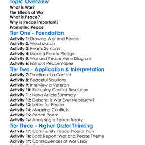 War And Peace Worksheet Activity Booklet