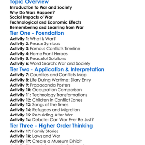 War And Society Worksheet Activity Booklet