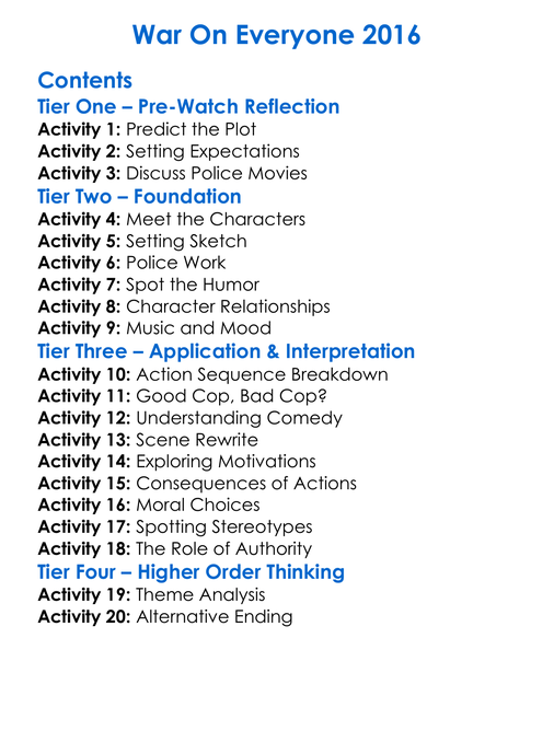 War On Everyone 2016 Worksheet Activity Booklet