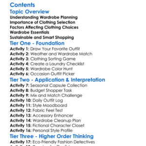 Wardrobe Planning And Clothing Selection Worksheet Activity Booklet