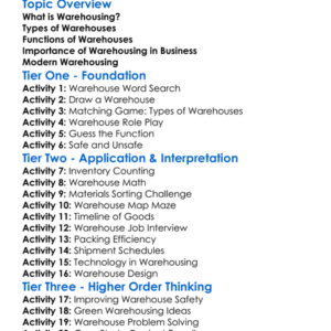 Warehousing Worksheet Activity Booklet