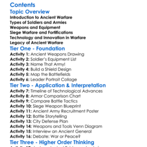Warfare And Military Technology In Antiquity Worksheet Activity Booklet