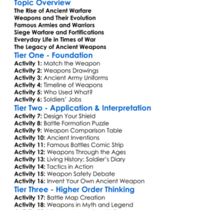 Warfare And Weapons In Antiquity Worksheet Activity Booklet