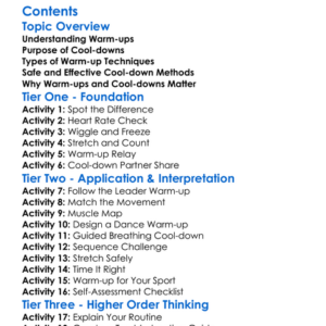 Warm-Up And Cool-Down Techniques Worksheet Activity Booklet