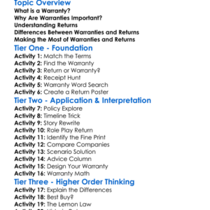 Warranties And Returns Worksheet Activity Booklet
