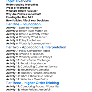 Warranty And Return Policies Worksheet Activity Booklet