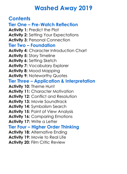 Washed Away 2019 Worksheet Activity Booklet